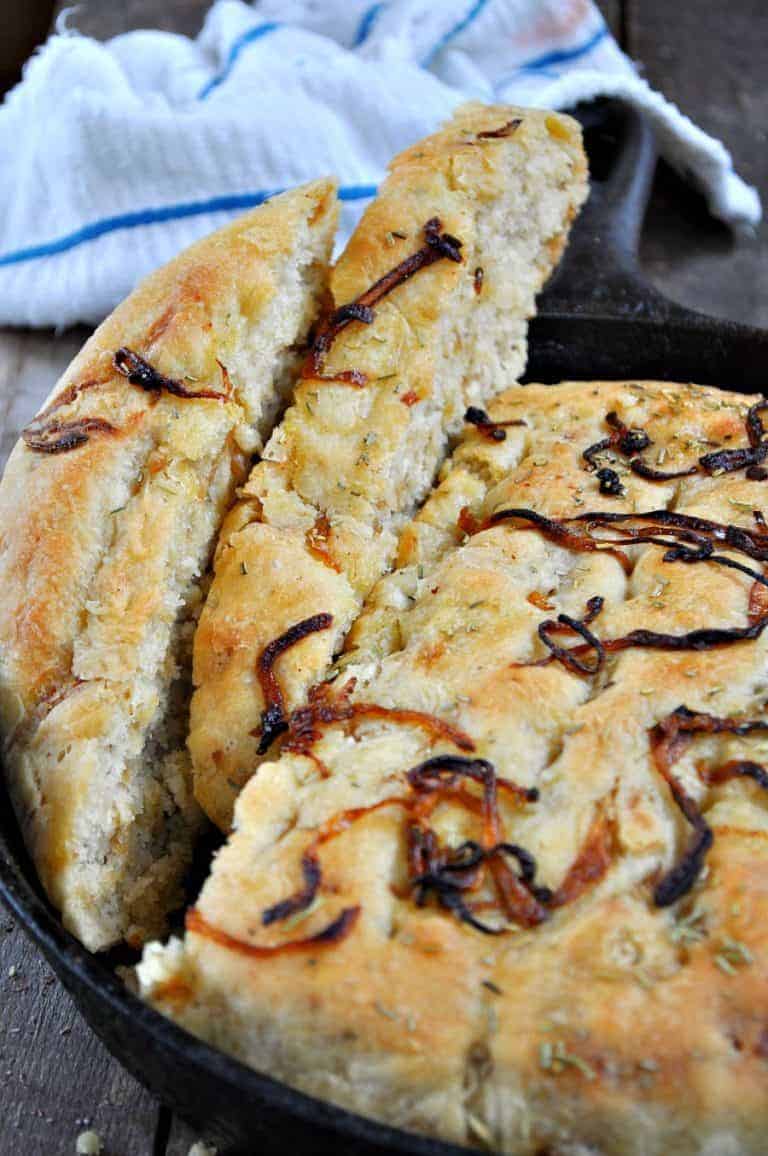Vegan Caramelized Onion and Rosemary Skillet Bread Rabbit and Wolves