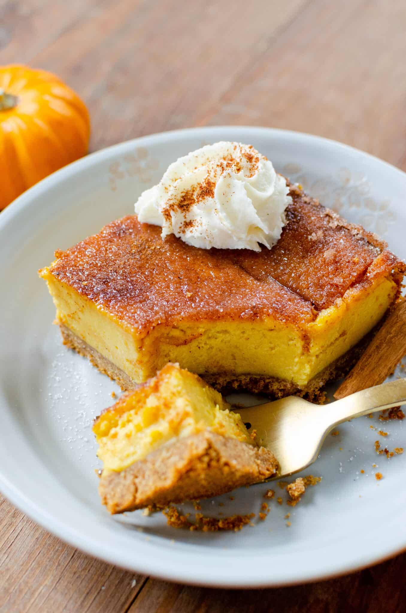 Vegan Pumpkin Snickerdoodle Cheesecake Bars - Rabbit and Wolves