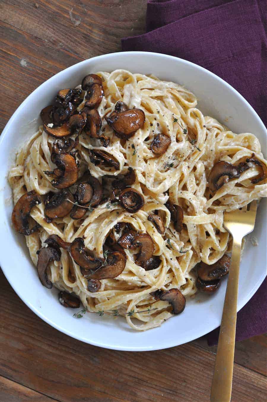 Vegan Creamy Miso Pasta with Caramelized Mushrooms - Rabbit and Wolves
