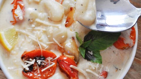 Vegan Creamy Roasted Tomato Gnocchi Soup - Rabbit and Wolves