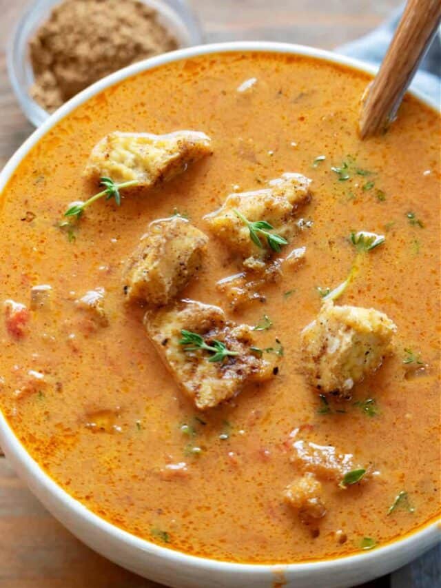 Vegan “Chicken” Tikka Masala Soup