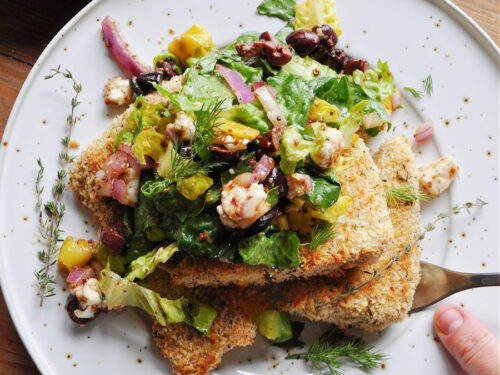 Vegan Crispy Mediterranean Tofu and Chopped Salad - Rabbit and Wolves