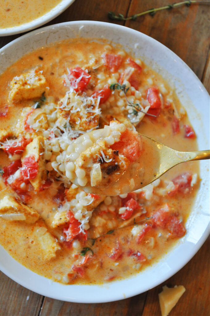 Vegan Creamy Cajun "Chicken" and Couscous Soup Rabbit and Wolves