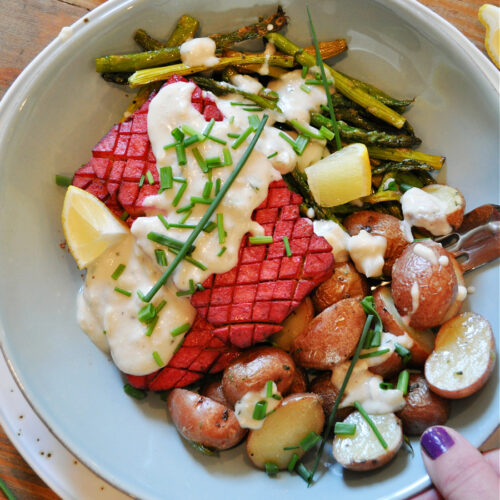 Creamy Garlic Herb Vegan "Salmon" Rabbit and Wolves