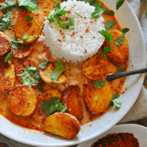 Vegan Potatoes and Rice with Harissa Broth - Rabbit and Wolves