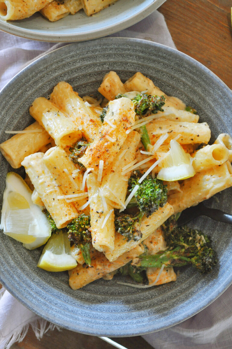 Vegan Creamy Blackened Broccoli Rigatoni - Rabbit and Wolves