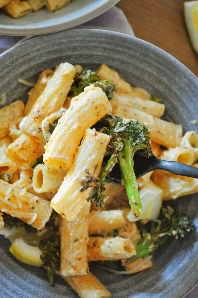 Vegan Creamy Blackened Broccoli Rigatoni - Rabbit and Wolves